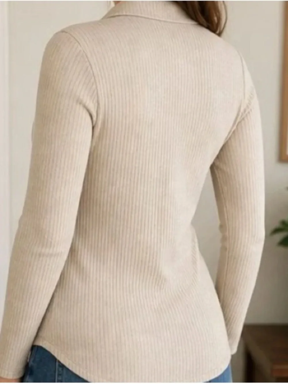Classic Ribbed Button-Front Sweater Top - Cream - Picture 2 of 3